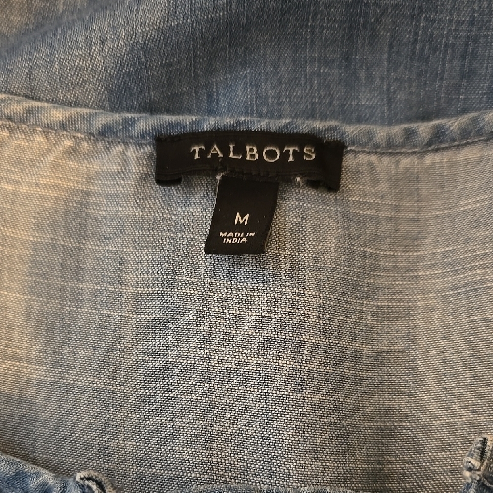 Talbots Blue Smocked Blouse with Tie Front and Scoop Neckline Long Sleeve M - Picture 2 of 3